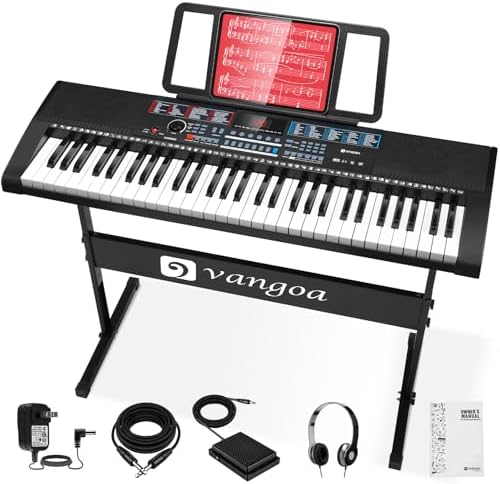 Vangoa Keyboard Piano 61 Key Full Size Keys Portable Electric Keyboards with Midi, Musical Teaching Electronic Piano Keyboards with Stand Pedal Headphone for Beginners Kids Adults Teens Vangoa