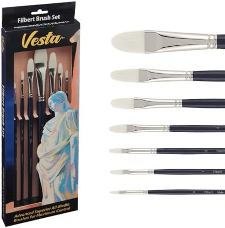 Creative Mark Vesta Synthetic Bristle Artist Paint Brushes for Acrylic Painting - Long Handle Acrylic Paint Brush Set of 5 Mimics Chungking Bristles for Oils and Alkyds - Round Sizes 0,1,2,4,6 Creative Mark