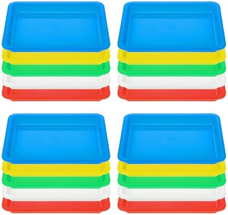 20 Pack Plastic Art Trays, 5 Colors Activity Crafts Tray Serving Tray Organizer Tray for School Classroom DIY Projects, Painting, Jewelry, Beads, Home Organizing Supply（13.4 * 10 * 1 inches） Lemecima