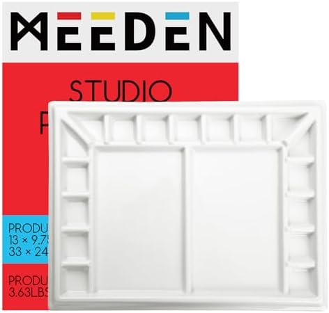 MEEDEN Ceramic Watercolor Palette,17-Well White Porcelain Mixing Tray Artist Painting Palette, Rectangle Painting Tray Palettes for Watercolor Gouache Acrylic Painting 9" x 6.5" MEEDEN