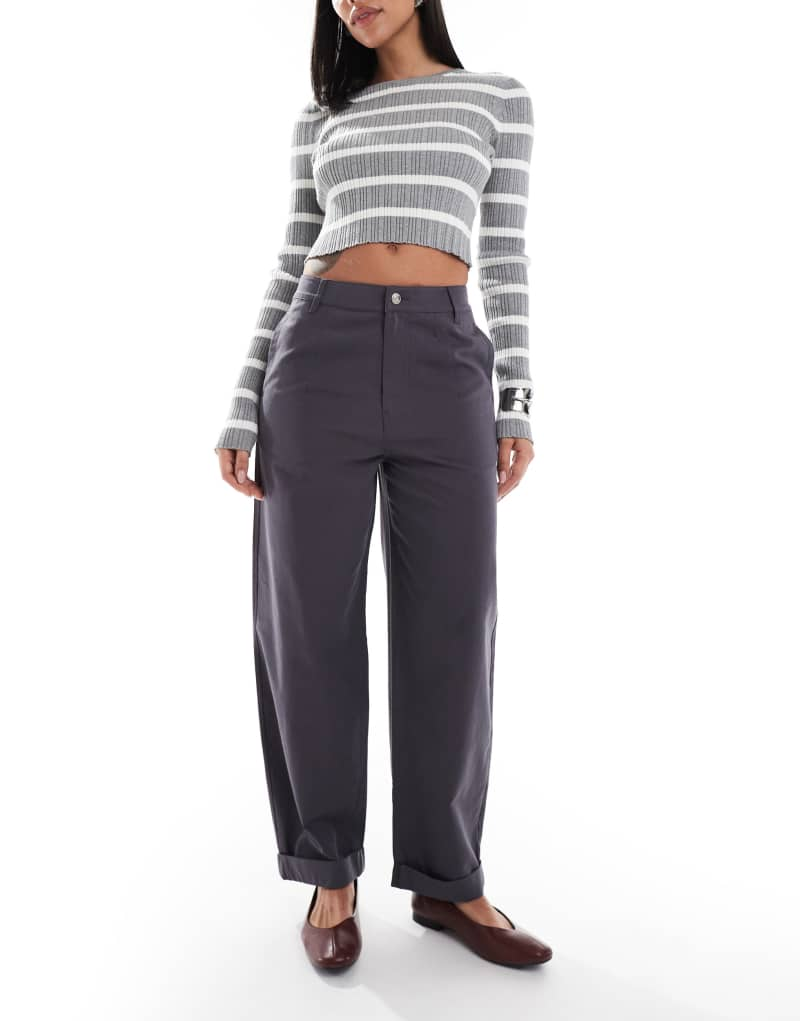 ASOS DESIGN barrel pants with turn-up detail in charcoal Asos Design