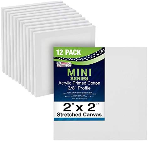 U.S. Art Supply 2" x 2" Mini Professional Primed Stretched Canvas (1 Pack of 12-Mini Canvases) - Ideal for Painting & Crafts U.S. Art Supply