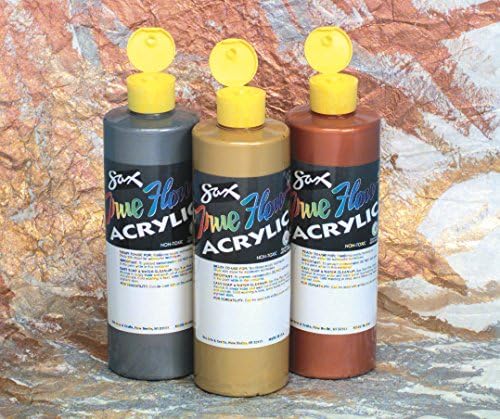 Sax True Flow Heavy Body Acrylic Paints, 1 Pint, Assorted Metallic Colors, Set of 3,402433 Sax