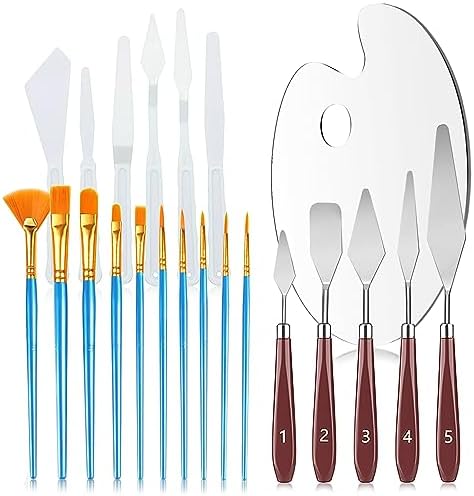 Acrylic Paint Set, Art Painting Supplies Kit with 10 Brushes, 5 Stainless Steel Palette Knife, 6 Plastic Spatula Palette Knives, Paint Palette tray, Acrylic Painting Supplies for Adults and Kids KELIFANG