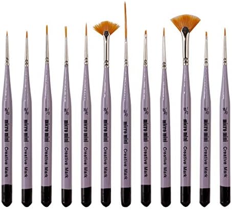 Creative Mark Micro Mini Fine Detail Paint Brush Set of 12 Pieces, Small Short Handle Taklon Bristles for Detailing, Paint by Number Art, Models & Nails Creative Mark