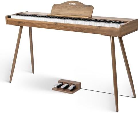 STRICH Digital Piano 88 Keys, Hammer-Action Weighted Keyboard, Full size Electric Piano Keyboard with Stand, 25Wx2 Speakers, Supports USB-MIDI/Wireless Connecting SDP-300SN（Color Walnut Wood) STRICH