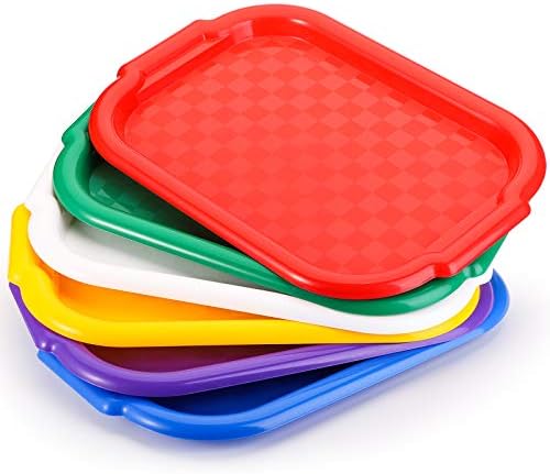 Suwimut 6 Pack Kids Activity Plastic Tray, 15 x 10.5 x 1 Inch Large Stackable Arts and Crafts Sensory Tray, Multicolor Plastic Serving Organizer Tray for Painting, Beads, DIY Projects, Home, School Suwimut