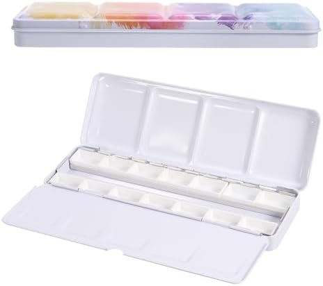 PATIKIL Empty Watercolor Palette, Metal Watercolor Tin with 14pcs Full Pans Paint Case with Lid Paint Box for Travel Gouache Oil Painting, Colorful 14 Wells Patikil