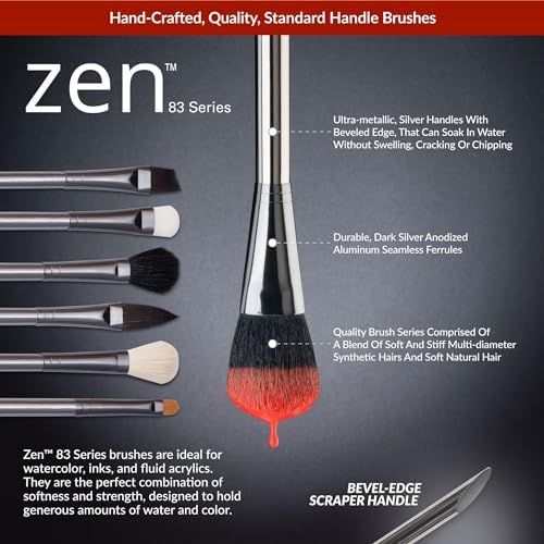 Royal & Langnickel, Zen Series 83, Set of 5 Brushes, Standard Handle, Synthetic Filament, Natural Hair, Stiff Scrubber 2, 8, 14, Scrubber 6, 10, RZEN-SET835 Royal & Langnickel