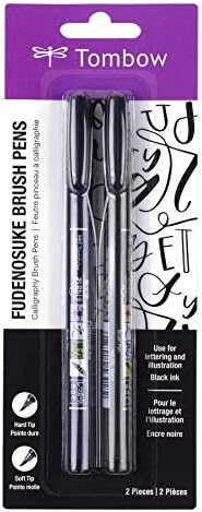 Tombow 56437 Fudenosuke Neon Brush Pen, 6-Pack. Hard Tip Fudenosuke Brush Pens in Assorted Neon Colors for Calligraphy and Art Drawings Tombow