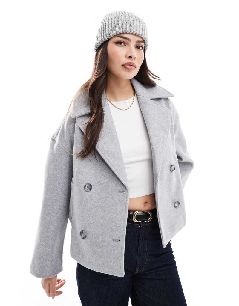 Stradivarius button down wool look jacket in gray Stradivarius