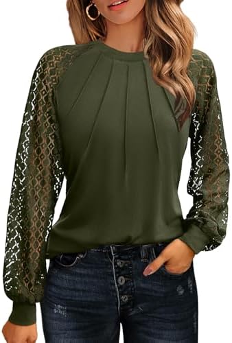 HOTOUCH Womens Lace Long Sleeve Tops Dressy Casual Blouses Pleated Work Dressy Shirts Holiday Outfits S-3XL Hotouch