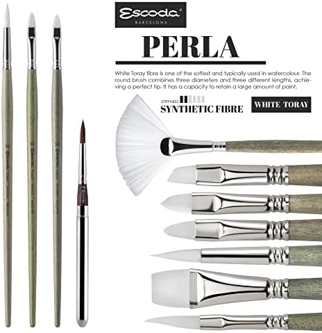 Escoda Perla Series 2732 Artist Oil & Acrylic Long Handle Paint Brush, Synthetic White Toray Filament, Bright, Size 1 Escoda