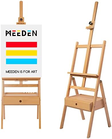 MEEDEN Studio H-Frame Easel with Art Supply Storage Drawer - Adjustable (60"~75") Wood Easel Stand for Artists, Adults and Students, Holds Canvas Art up to 35" - Deep Walnut MEEDEN