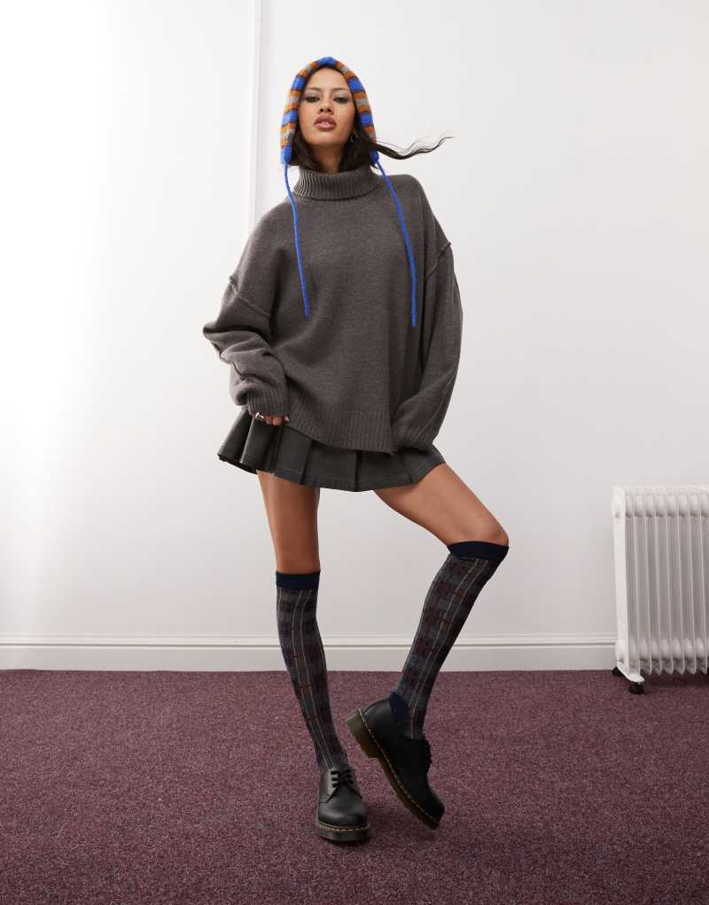 Weekday Dita wool turtle neck sweater in mole melange Weekday