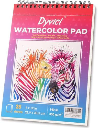 Dyvicl Watercolor Paper Pad 9"x12", 140 lb/300 GSM, 25 Sheets, Cold Press, Spiral Watercolor Sketchbook for Painting, Drawing, Mixed Media, Art Paper for Kids Adults Students Beginners Dyvicl