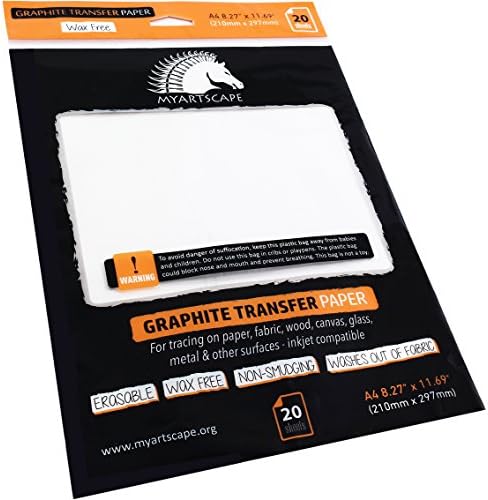 MyArtscape Graphite Transfer Paper, 20 White Sheets - Wax Free - Erasable - Smudge-Free - Ideal for Drawing and Tracing - Premium Arts and Crafts Supplies MyArtscape