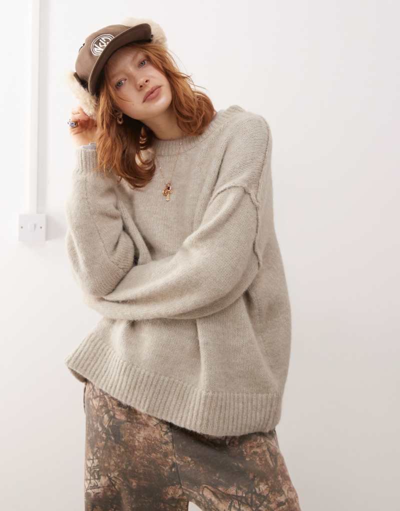 Weekday Funda fluffy knit sweater in beige melange Weekday