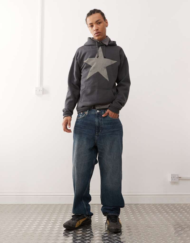 Weekday Galaxy loose fit baggy jeans in dark blue wash Weekday