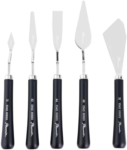 PHOENIX High Flexible Palette Knife Set, 5 Pieces Stainless Steel Painting Knives (31,43,44,46,51) Art Knife with Wood Handle, Paint Spatula for Oil Acrylic Paint - Painting Tools for Artists Phoenix