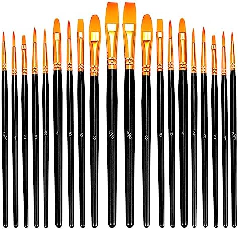 20Pcs Pearlescent Paint Brush Set Professional Watercolor Brushes Round Pointed Tip Nylon Hair Artists Paintbrushes Watercolor for Oil Acrylic Miniature Detailing Painting, Black Rustark