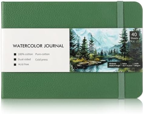 40 Sheets Watercolor Journal 4x6in, 140 lb/300 GSM Watercolor Sketchbook Cold Press Watercolor Paper Watercolor Notebook for Art Painting, Drawing, Mixed Media Prudiut