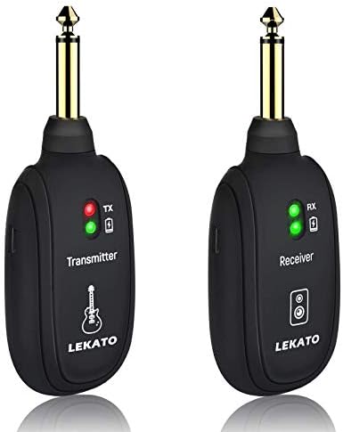 LEKATO Wireless Guitar System Built-in Rechargeable 4 Channels Wireless Guitar Transmitter Receiver for Electric Guitar Bass Violin LEKATO