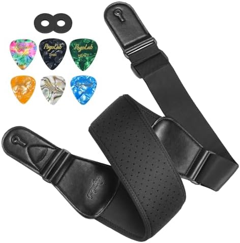 Guitar Strap for Electric Guitar & Bass, Wide Bass Strap Padded Guitar Straps with Adjustable Length 44-54 inches,Pick Holder,Strap Locks & Picks POGOLAB