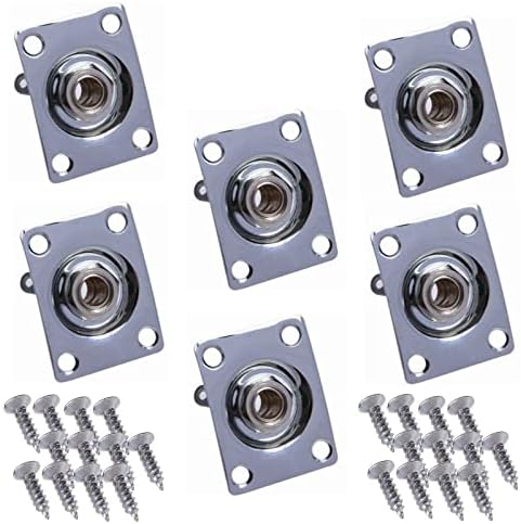 6pcs Square Guitar Input Jack, Black Guitar Output Jack Plate, Bass Guitar Jack Socket, Electric Guitar Parts Accessories Cheerock