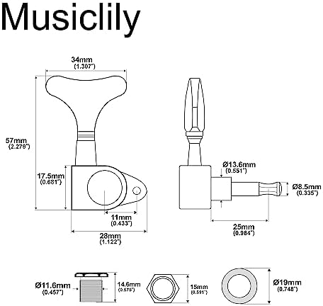 Профессиональный комплект из 4 линейных запечатанных тюнеров Musiclily для электрической бас-гитары, соотношение 17:1, подходит для Precision и Jazz бас-гитар Musiclily