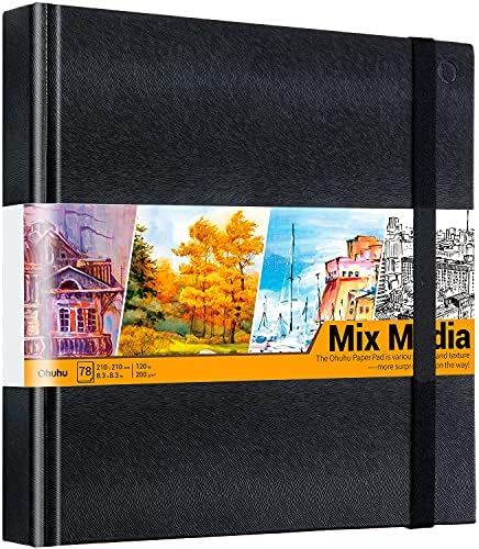 Записная книга Mix Media Pad Ohuhu квадратной формы 21 см x 21 см - 156 страниц, плотноcть 120 г/м², двойная текстура, портативная Ohuhu