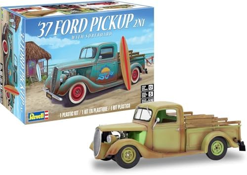 Revell 85-4516 1937 Ford Pickup Truck 2N1 w/Surf Board Model Car Kit 1:25 Scale 162-Piece Skill Level 4 Plastic Model Building Kit, Red Revell