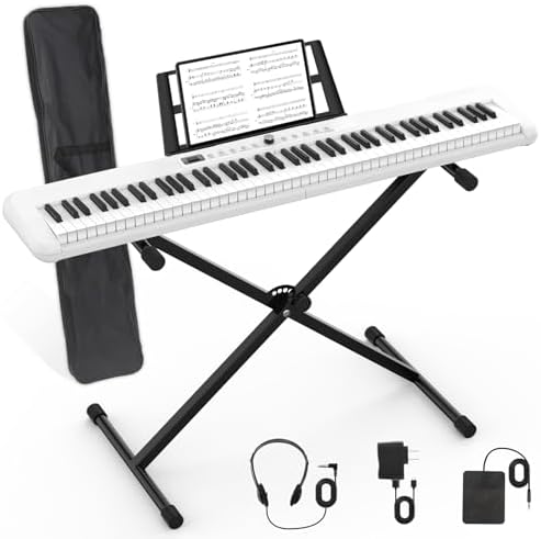 88 Key Piano Keyboard Beginner Electric Digital Piano with Full Size Semi Weighted Keys,Sustain Pedal, Power Supply, Stand, Carrying Case,Headphones Afgjybvd