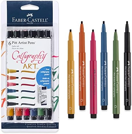 Faber-Castell Calligraphy Pitt Artist Pen Set - 6 Multi Colored Calligraphy Pens Faber-Castell