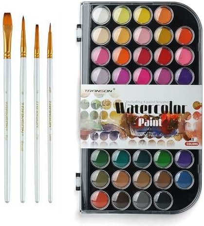 TRANSON 48 Colors Watercolor Paint Set with 4pcs Paint Brushes for Adults, Beginners and Artists TRANSON