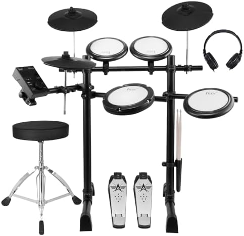 Electric Drum Set Adult, Portable Drum Set 5 Drum Pads 3 Cymbals,Electronic Drum for Beginner,USB m-i-di, Throne, Headphones, Sticks, 16 Kits and 300 Sounds for Adults Beginners Generic