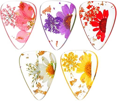 5 Pieces Flower Guitar Picks Dried Flower Resin Guitar Picks Handmade Plectrums Stylish Colorful Guitar Plectrums Floral Bass Picks for Electric, Acoustic Guitar Bass Ukulele, 5 Styles Boao