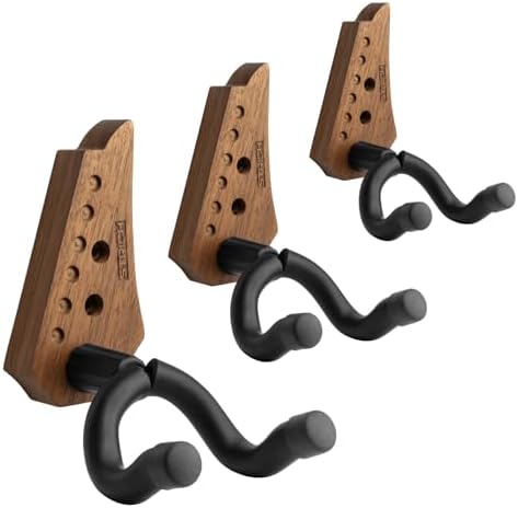 STRICH Guitar Wall Mount,Walnut Base Guitar Hanger,U-Shaped Guitar Wall Hanger Mount with Screws, Guitar Holder Hook Stand Wall for Acoustic, Electric,Classical Guitar, Banjo, Bass(3-Pack) STRICH