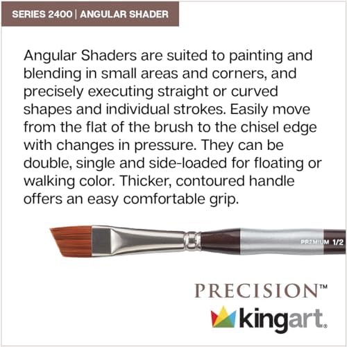 KINGART Premium Precision 2400-1/2 ANGULAR SHADER Series Artist Brush, Synthetic Amber Taklon, Short Ergonomic Comfort Handle, for Acrylic, Oil and Watercolor Paint, Size 1/2" Kingart