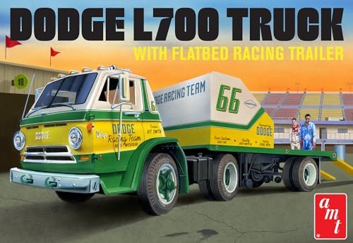 AMT 1966 Dodge L700 Truck w/Flatbed Racing Trailer 1:25 Scale Model Kit Amt