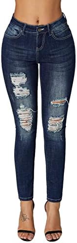 roswear Women's Essentials Ripped Mid Rise Destroyed Skinny Jeans Roswear