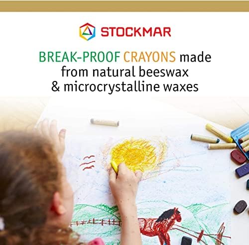 Stockmar Beeswax Stick Crayons, Set of 16 - Non Toxic, Jumbo Crayons, Beeswax Crayons For Toddlers, Kids -Waldorf Homeschool -Waldorf Art Supplies- Includes Storage Tin STOCKMAR