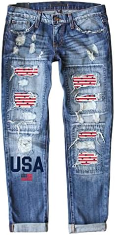 EVALESS Ripped Jeans for Women Plaid Patch Boyfriend Skinny Distressed Denim Jean Pants Evaless