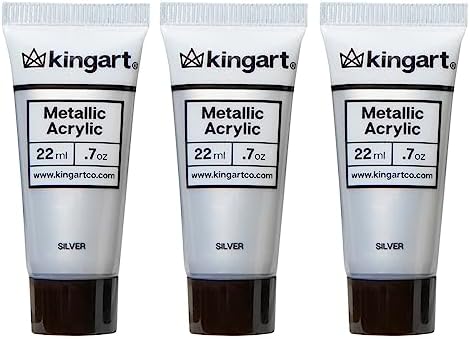 KINGART 502-101 PRO Artist Quality METALLIC SILVER Acrylic Paint, 22ml (0.74oz) Tubes, 3 Pack - Set (66ml Total), Metallic Silver Kingart