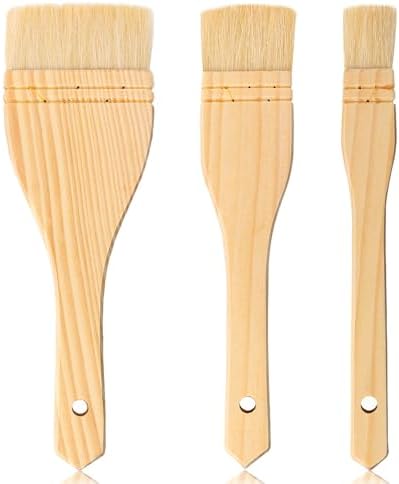 3 Pack Flat Hake Paint Brushes, Flat Hake Brush for Watercolor, Artist Painting Wash Brushes, Sheep Hair Bristle Brush for Wash Ceramic Pottery(1 Inch, 2 Inch, 3 Inch) Xthrotsenk