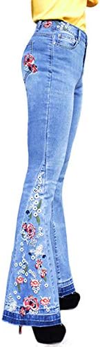 CHARTOU Womens Chic Floral Embroidered High-Rise Bell Bottom Flare Jeans Broad Feet Long Denim Pants Chartou