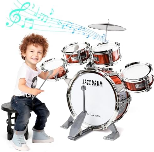 Toy Drum Set for Kids Toddler Jazz Drum Kit with 5 Drums Percussion Musical Instruments Toys for 3 4 5 Year Old Boys Girls Gifts Ages 3-5 TWFRIC