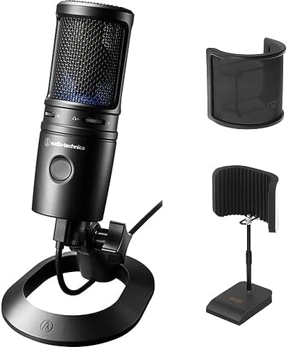 Audio-Technica Cardioid Condenser USB Microphone (AT2020USBX) Bundle w/Desktop Reflection Filter with Mic Stand & Mic Pop Screen Audio-Technica