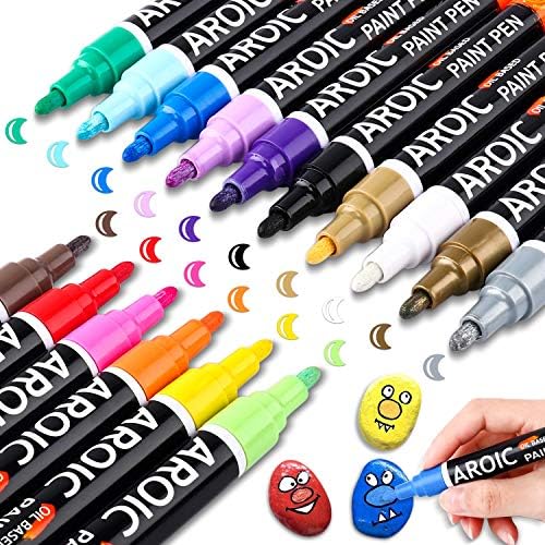 AROIC Paint Pens Paint Markers, 16 colors Oil-Based Waterproof Paint Marker Pen Set On Rock, Wood, Fabric, Metal, Plastic, Glass, Canvas, Mugs, Waterproof, DIY Craft and More AROIC