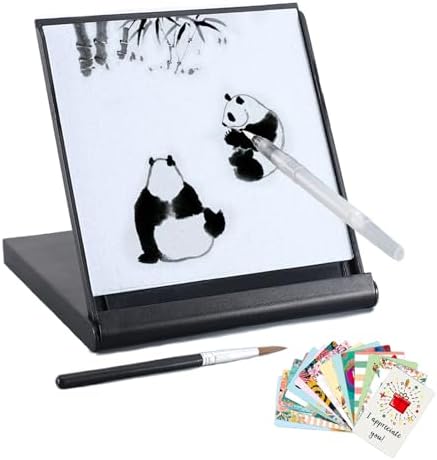 Mini Water Drawing Board, Inkless Zen Meditation Board for Drawing, Painting, Writing & Relaxation, Portable Travel Size with 2 Water Brushes & 36 PCS Affirmation Cards AOVOA